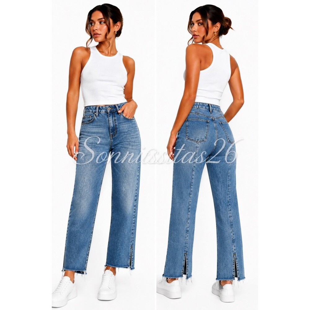 GOOD AMERICAN Good 90s Split Hem Straight Leg Jeans Y2K Model Off Duty Sz 10/30 - Picture 1 of 11